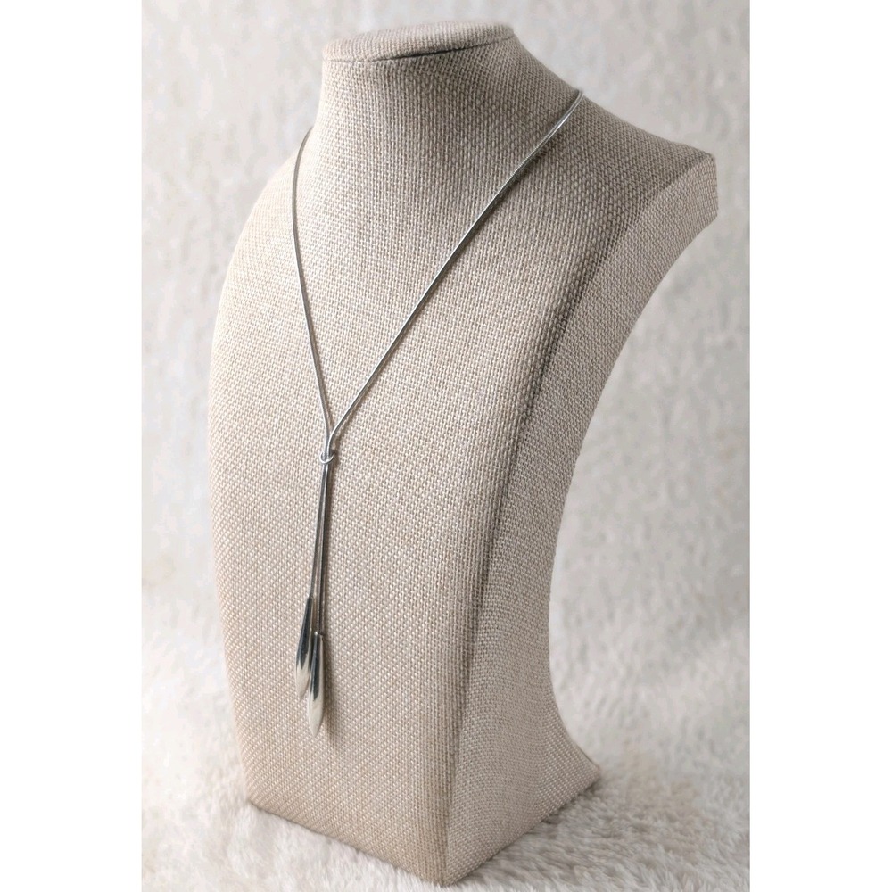 Heavy Silver Tone Y Necklace Lariat‎ Teardrop Dangle 21g Non Magnetic